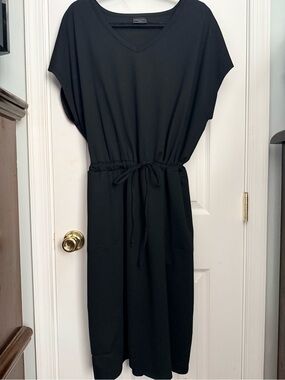 Classic Black V-Neck Drawstring Women’s Dress